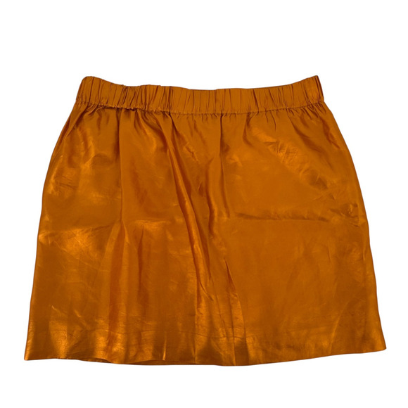 J Crew Mini Skirt 100% Silk Orange Size 4 Metallic Elastic Waist Pockets Classic - Picture 4 of 4